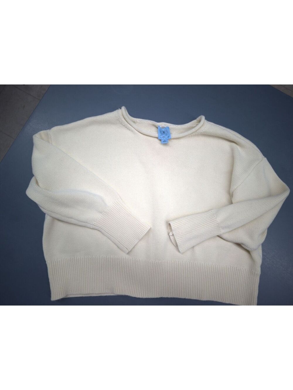 CeCe Women's Cream 100% Cotton Crew Neck Sweater Size XL